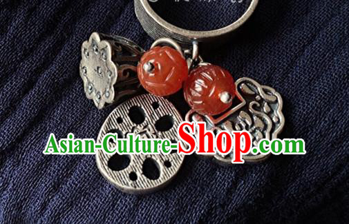 Chinese Handmade Ethnic Agate Lotus Ring National Silver Carving Circlet Jewelry Chinese Handmade Ethnic Agate Lotus Ring National Silver Carving Circlet Jewelry