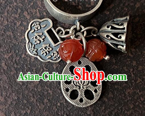 Chinese Handmade Ethnic Agate Lotus Ring National Silver Carving Circlet Jewelry Chinese Handmade Ethnic Agate Lotus Ring National Silver Carving Circlet Jewelry