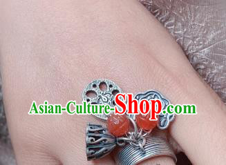 Chinese Handmade Ethnic Agate Lotus Ring National Silver Carving Circlet Jewelry Chinese Handmade Ethnic Agate Lotus Ring National Silver Carving Circlet Jewelry