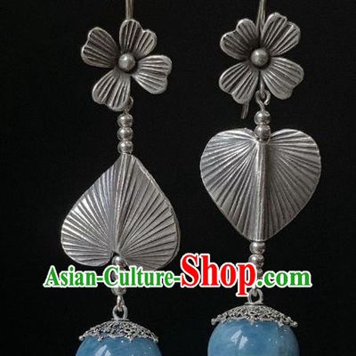China Traditional Cheongsam Aquamarine Ear Accessories National Silver Earrings