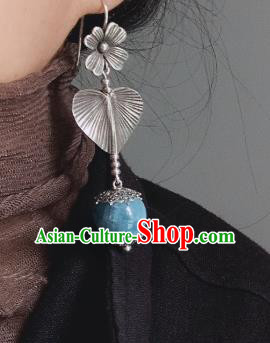 China Traditional Cheongsam Aquamarine Ear Accessories National Silver Earrings China Traditional Cheongsam Aquamarine Ear Accessories National Silver Earrings
