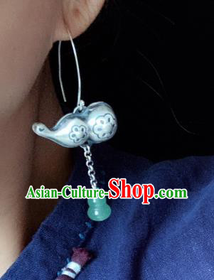 China National Jade Gourd Earrings Traditional Cheongsam Silver Carving Ear Accessories China National Jade Gourd Earrings Traditional Cheongsam Silver Carving Ear Accessories