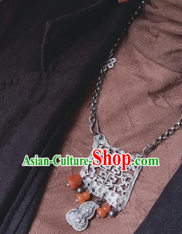 Handmade Chinese Agate Gourd Necklace Accessories National Wedding Silver Carving Necklet Handmade Chinese Agate Gourd Necklace Accessories National Wedding Silver Carving Necklet