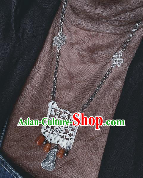 Handmade Chinese Agate Gourd Necklace Accessories National Wedding Silver Carving Necklet Handmade Chinese Agate Gourd Necklace Accessories National Wedding Silver Carving Necklet