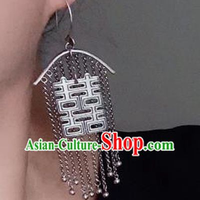 China National Wedding Earrings Traditional Cheongsam Silver Tassel Ear Accessories