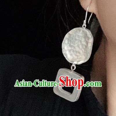 China Traditional Cheongsam Silver Carving Ear Accessories National Earrings