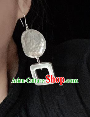 China Traditional Cheongsam Silver Carving Ear Accessories National Earrings China Traditional Cheongsam Silver Carving Ear Accessories National Earrings
