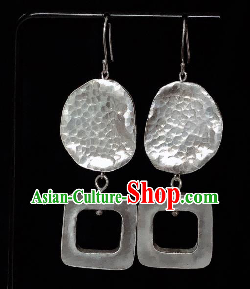 China Traditional Cheongsam Silver Carving Ear Accessories National Earrings China Traditional Cheongsam Silver Carving Ear Accessories National Earrings