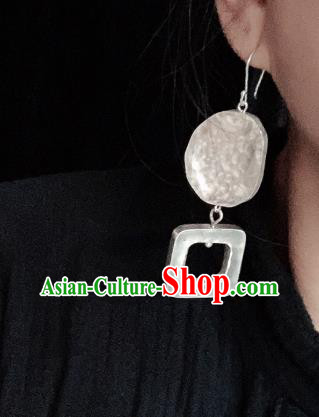 China Traditional Cheongsam Silver Carving Ear Accessories National Earrings China Traditional Cheongsam Silver Carving Ear Accessories National Earrings