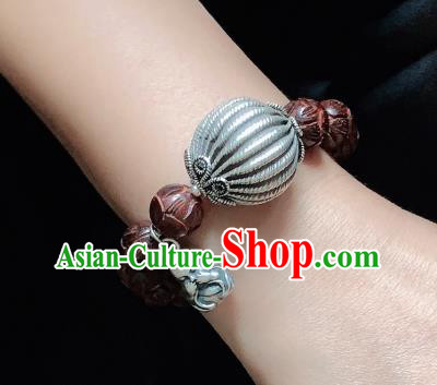 Handmade Chinese Silver Gourd Wristlet Accessories Ethnic Bangle National Rosewood Carving Lotus Bracelet Handmade Chinese Silver Gourd Wristlet Accessories Ethnic Bangle National Rosewood Carving Lotus Bracelet