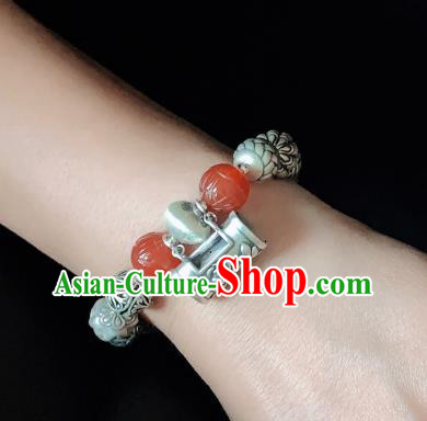 Handmade Chinese Agate Carving Wristlet Accessories Ethnic Bangle National Silver Lock Bracelet Handmade Chinese Agate Carving Wristlet Accessories Ethnic Bangle National Silver Lock Bracelet