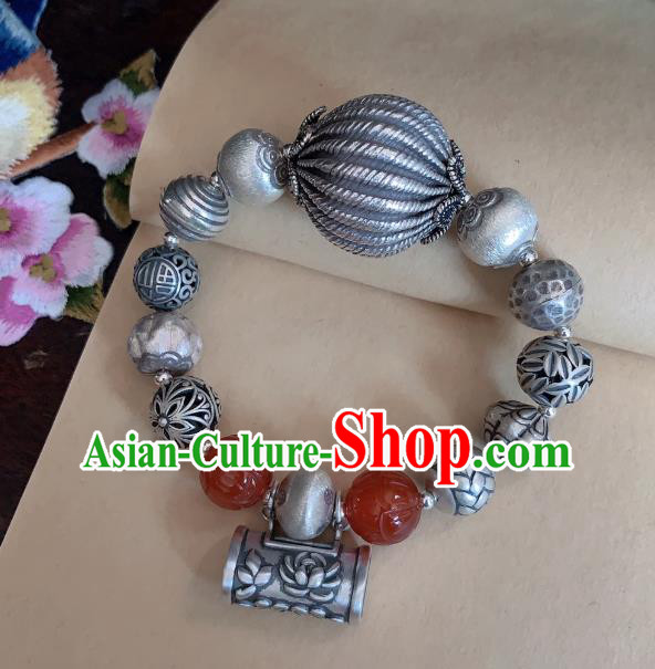 Handmade Chinese Agate Carving Wristlet Accessories Ethnic Bangle National Silver Lock Bracelet Handmade Chinese Agate Carving Wristlet Accessories Ethnic Bangle National Silver Lock Bracelet