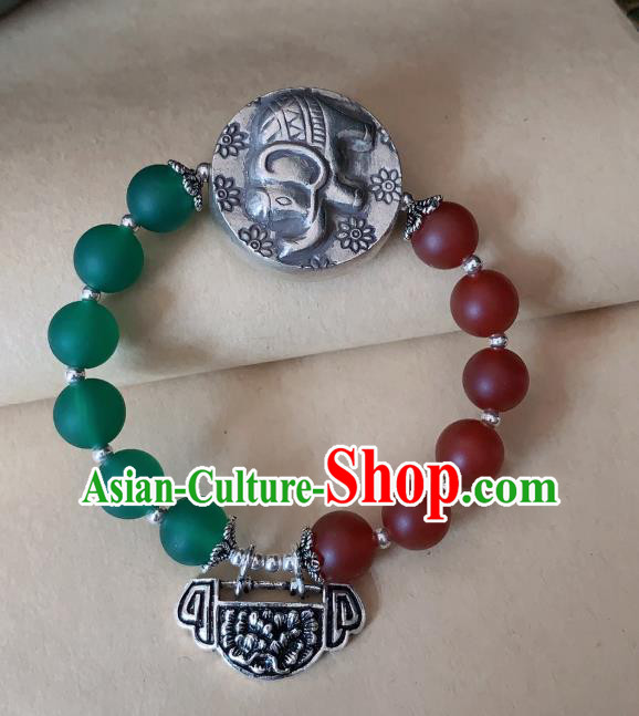 Handmade Chinese Silver Carving Lock Wristlet Accessories Ethnic Bangle National Beads Bracelet Handmade Chinese Silver Carving Lock Wristlet Accessories Ethnic Bangle National Beads Bracelet