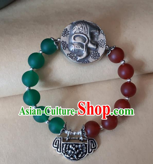Handmade Chinese Silver Carving Lock Wristlet Accessories Ethnic Bangle National Beads Bracelet Handmade Chinese Silver Carving Lock Wristlet Accessories Ethnic Bangle National Beads Bracelet