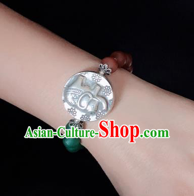 Handmade Chinese Silver Carving Lock Wristlet Accessories Ethnic Bangle National Beads Bracelet Handmade Chinese Silver Carving Lock Wristlet Accessories Ethnic Bangle National Beads Bracelet