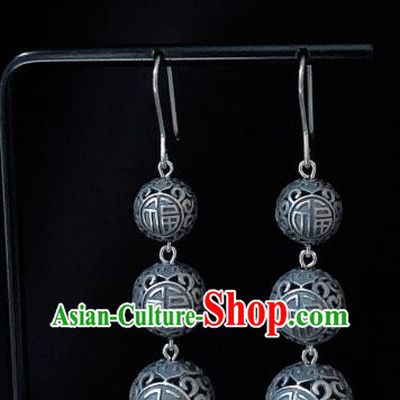 China Traditional Cheongsam Silver Ear Accessories National Retro Earrings