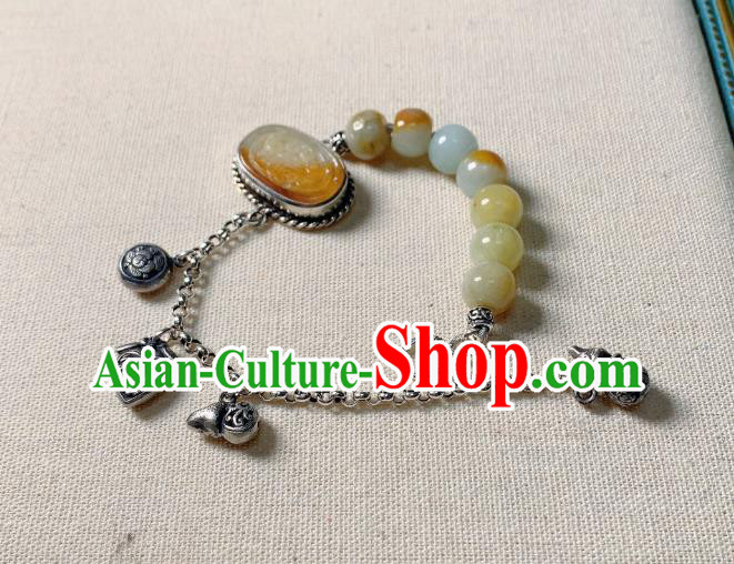 Handmade Chinese Jade Carving Bangle National Bracelet Silver Wristlet Accessories Handmade Chinese Jade Carving Bangle National Bracelet Silver Wristlet Accessories