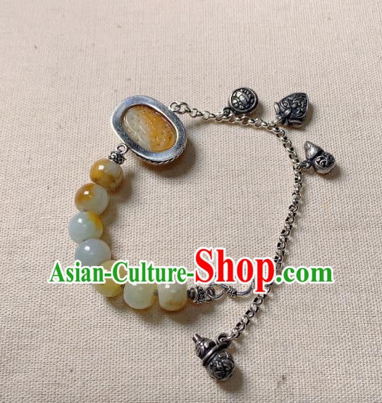 Handmade Chinese Jade Carving Bangle National Bracelet Silver Wristlet Accessories Handmade Chinese Jade Carving Bangle National Bracelet Silver Wristlet Accessories