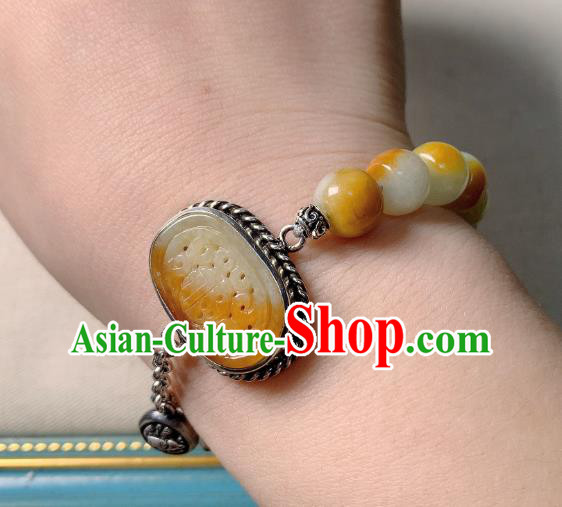 Handmade Chinese Jade Carving Bangle National Bracelet Silver Wristlet Accessories Handmade Chinese Jade Carving Bangle National Bracelet Silver Wristlet Accessories