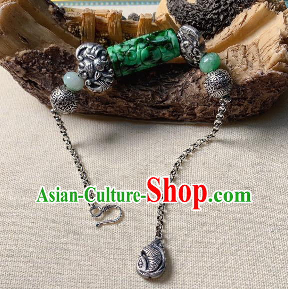 Handmade Chinese National Jadeite Bracelet Silver Bat Wristlet Accessories Bangle Handmade Chinese National Jadeite Bracelet Silver Bat Wristlet Accessories Bangle
