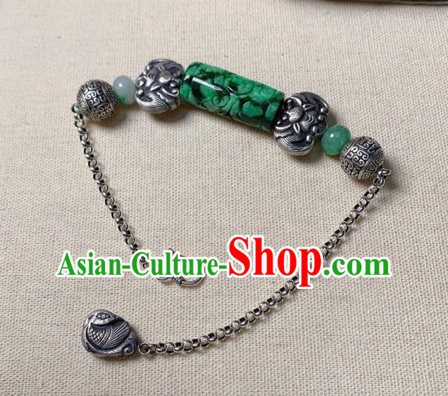 Handmade Chinese National Jadeite Bracelet Silver Bat Wristlet Accessories Bangle Handmade Chinese National Jadeite Bracelet Silver Bat Wristlet Accessories Bangle
