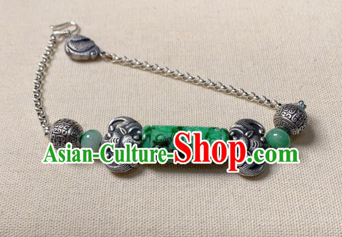 Handmade Chinese National Jadeite Bracelet Silver Bat Wristlet Accessories Bangle Handmade Chinese National Jadeite Bracelet Silver Bat Wristlet Accessories Bangle