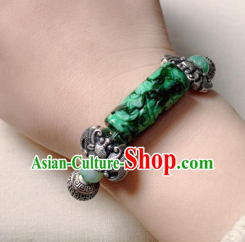 Handmade Chinese National Jadeite Bracelet Silver Bat Wristlet Accessories Bangle Handmade Chinese National Jadeite Bracelet Silver Bat Wristlet Accessories Bangle