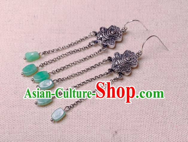 China National Silver Carving Earrings Traditional Cheongsam Jade Tassel Ear Jewelry Accessories China National Silver Carving Earrings Traditional Cheongsam Jade Tassel Ear Jewelry Accessories