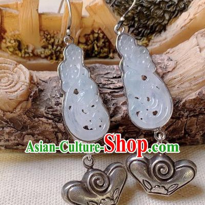 China National White Jade Earrings Jewelry Traditional Cheongsam Silver Ingot Ear Accessories