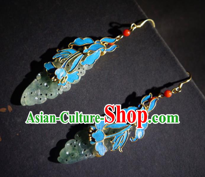 Chinese Handmade Traditional Jade Earrings Jewelry Ancient Qing Dynasty Court Ear Accessories Chinese Handmade Traditional Jade Earrings Jewelry Ancient Qing Dynasty Court Ear Accessories