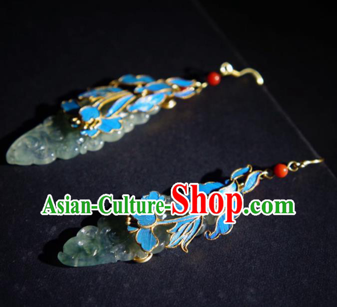 Chinese Handmade Traditional Jade Earrings Jewelry Ancient Qing Dynasty Court Ear Accessories Chinese Handmade Traditional Jade Earrings Jewelry Ancient Qing Dynasty Court Ear Accessories