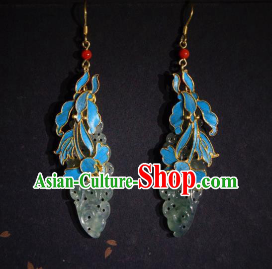 Chinese Handmade Traditional Jade Earrings Jewelry Ancient Qing Dynasty Court Ear Accessories Chinese Handmade Traditional Jade Earrings Jewelry Ancient Qing Dynasty Court Ear Accessories
