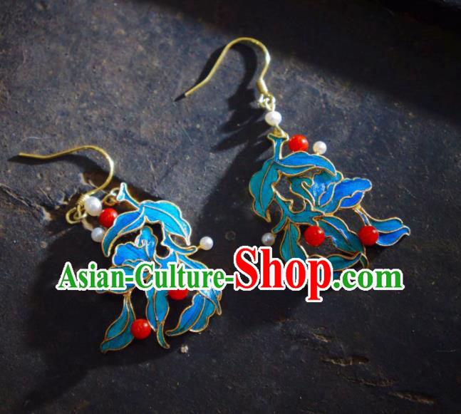 Chinese Handmade Jewelry Ancient Qing Dynasty Court Ear Accessories Traditional Cloisonne Earrings Chinese Handmade Jewelry Ancient Qing Dynasty Court Ear Accessories Traditional Cloisonne Earrings