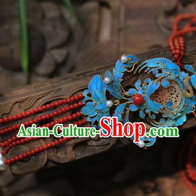 China Traditional Red Beads Tassel Necklace Jewelry Accessories Qing Dynasty Necklet Jade Pendant