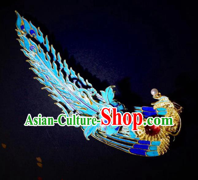 Chinese Ancient Empress Cloisonne Phoenix Hair Stick Traditional Hair Jewelry Qing Dynasty Filigree Hairpin Chinese Ancient Empress Cloisonne Phoenix Hair Stick Traditional Hair Jewelry Qing Dynasty Filigree Hairpin