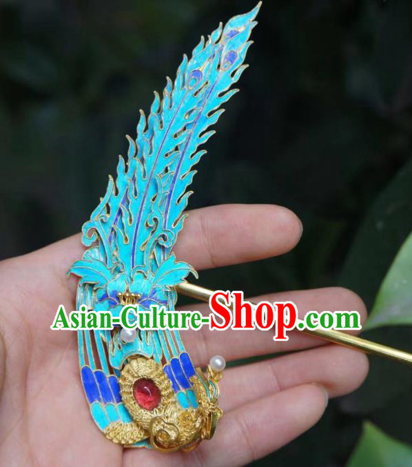 Chinese Ancient Empress Cloisonne Phoenix Hair Stick Traditional Hair Jewelry Qing Dynasty Filigree Hairpin Chinese Ancient Empress Cloisonne Phoenix Hair Stick Traditional Hair Jewelry Qing Dynasty Filigree Hairpin
