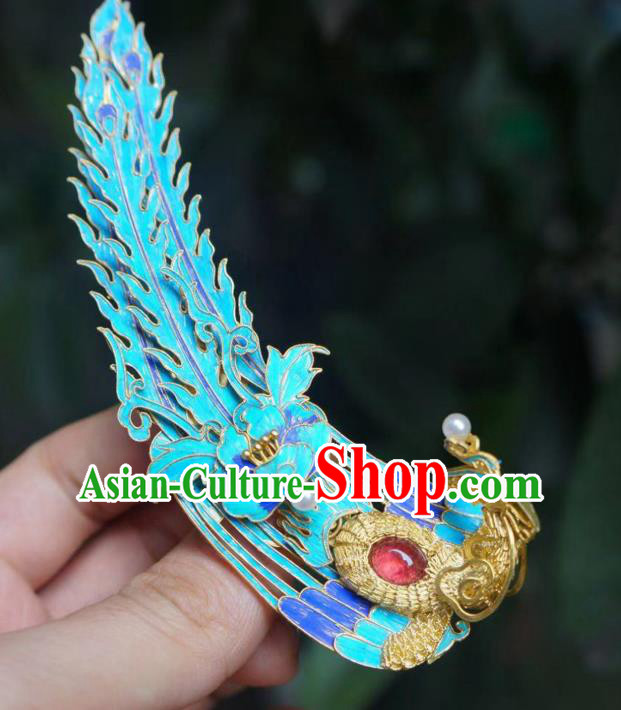 Chinese Ancient Empress Cloisonne Phoenix Hair Stick Traditional Hair Jewelry Qing Dynasty Filigree Hairpin Chinese Ancient Empress Cloisonne Phoenix Hair Stick Traditional Hair Jewelry Qing Dynasty Filigree Hairpin