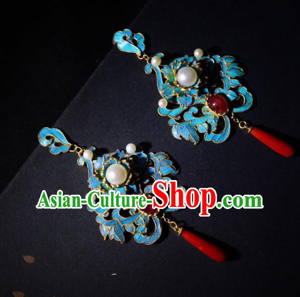 Chinese Traditional Pearls Earrings Jewelry Ancient Qing Dynasty Agate Ear Accessories Chinese Traditional Pearls Earrings Jewelry Ancient Qing Dynasty Agate Ear Accessories