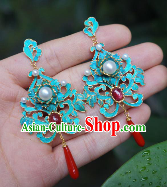 Chinese Traditional Pearls Earrings Jewelry Ancient Qing Dynasty Agate Ear Accessories Chinese Traditional Pearls Earrings Jewelry Ancient Qing Dynasty Agate Ear Accessories