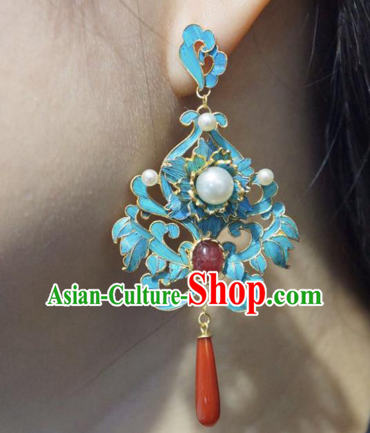 Chinese Traditional Pearls Earrings Jewelry Ancient Qing Dynasty Agate Ear Accessories Chinese Traditional Pearls Earrings Jewelry Ancient Qing Dynasty Agate Ear Accessories