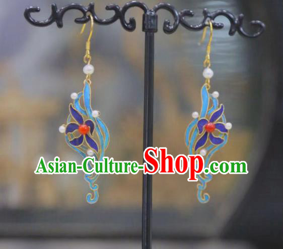Chinese Culture Jewelry Ancient Qing Dynasty Pearls Ear Accessories Traditional Blueing Orchids Earrings Chinese Culture Jewelry Ancient Qing Dynasty Pearls Ear Accessories Traditional Blueing Orchids Earrings