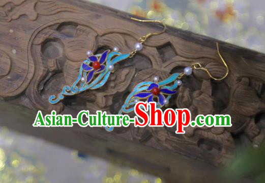 Chinese Culture Jewelry Ancient Qing Dynasty Pearls Ear Accessories Traditional Blueing Orchids Earrings Chinese Culture Jewelry Ancient Qing Dynasty Pearls Ear Accessories Traditional Blueing Orchids Earrings