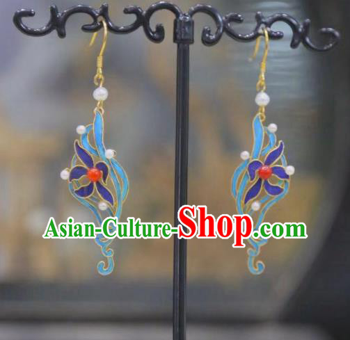 Chinese Culture Jewelry Ancient Qing Dynasty Pearls Ear Accessories Traditional Blueing Orchids Earrings Chinese Culture Jewelry Ancient Qing Dynasty Pearls Ear Accessories Traditional Blueing Orchids Earrings