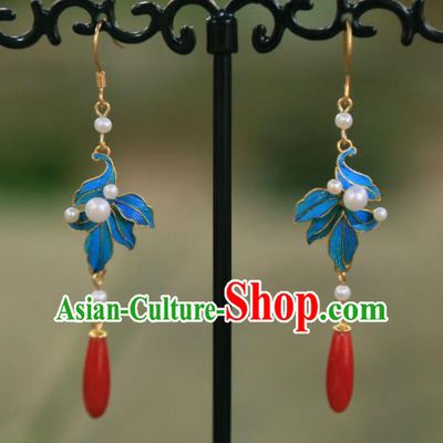 Chinese Traditional Agate Earrings Culture Jewelry Ancient Qing Dynasty Pearls Ear Accessories