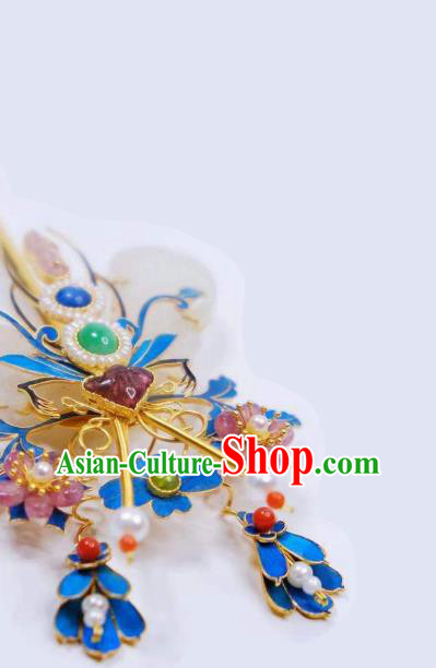 Chinese Traditional Qing Dynasty Gems Hair Jewelry Ancient Empress Jade Pearls Hairpin Chinese Traditional Qing Dynasty Gems Hair Jewelry Ancient Empress Jade Pearls Hairpin