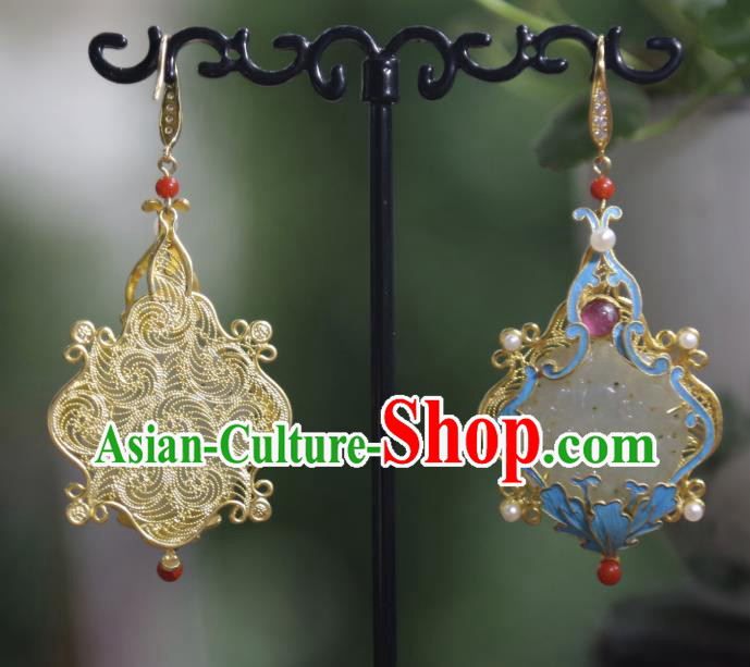 Chinese Traditional Jewelry Qing Dynasty Jade Earrings Ancient Empress Tourmaline Ear Accessories Chinese Traditional Jewelry Qing Dynasty Jade Earrings Ancient Empress Tourmaline Ear Accessories