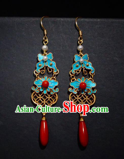 Chinese Ancient Qing Dynasty Butterfly Ear Accessories Traditional Agate Earrings Culture Jewelry Chinese Ancient Qing Dynasty Butterfly Ear Accessories Traditional Agate Earrings Culture Jewelry