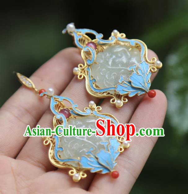 Chinese Traditional Jewelry Qing Dynasty Jade Earrings Ancient Empress Tourmaline Ear Accessories Chinese Traditional Jewelry Qing Dynasty Jade Earrings Ancient Empress Tourmaline Ear Accessories