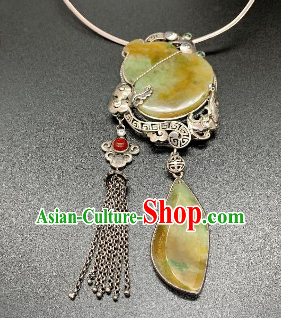 Handmade Chinese Silver Tassel Necklace Accessories National Jadeite Gourd Necklet Pendant Handmade Chinese Silver Tassel Necklace Accessories National Jadeite Gourd Necklet Pendant