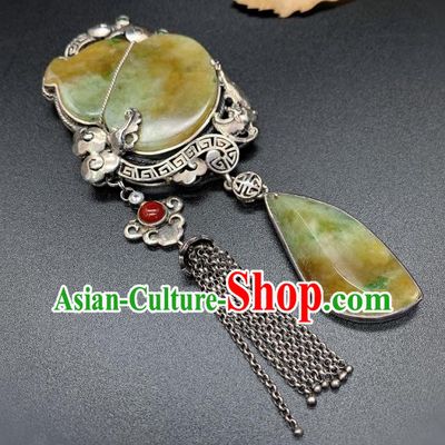 Handmade Chinese Silver Tassel Necklace Accessories National Jadeite Gourd Necklet Pendant